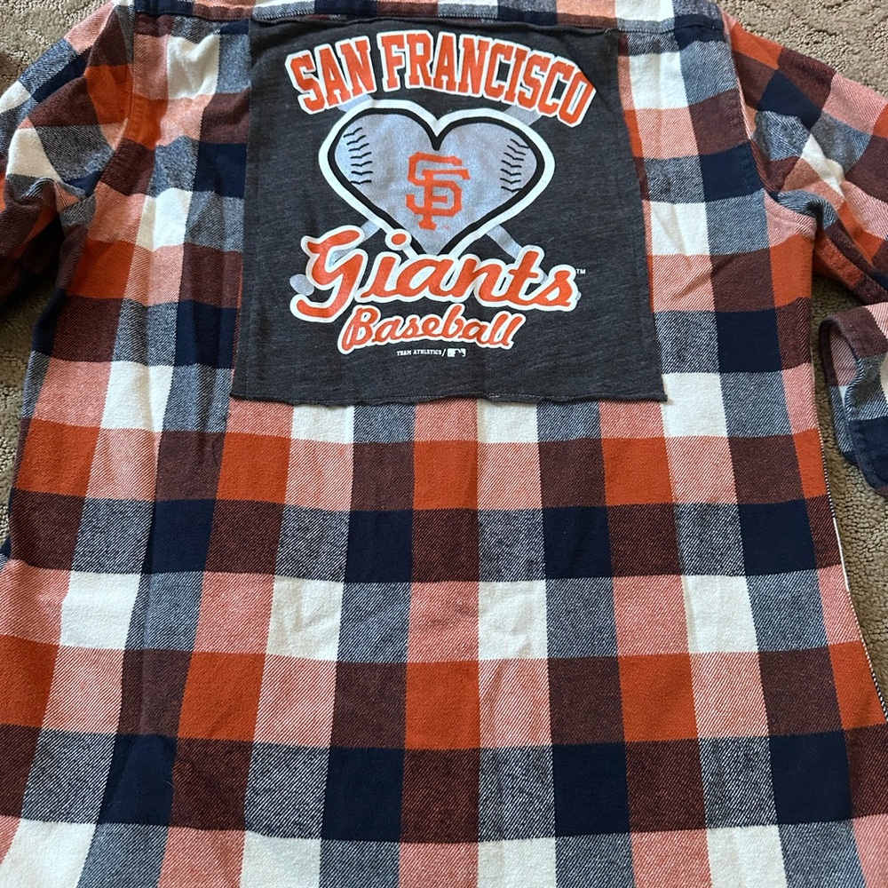 The Normal Brand Plaid Button Down Upcycled Shirt Giants Baseball layer